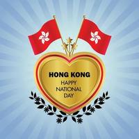 hong kong bandera independencia día con oro corazón vector