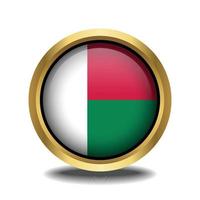 Madagascar Flag circle shape button glass in frame golden vector