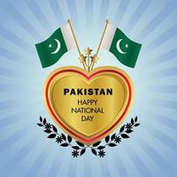 Pakistan flag Independence Day with Gold Heart vector