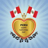 Perú bandera independencia día con oro corazón vector