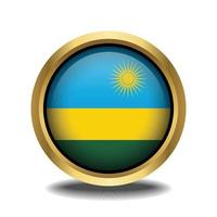 Rwanda Flag circle shape button glass in frame golden vector