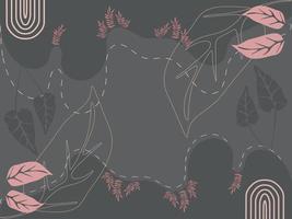 A black and pink background with a leaf pattern and the word leaves vector