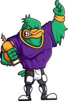 the strong duck mascot of American football complete with player clothe vector