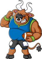 the bull mascot of American football complete with player clothe vector