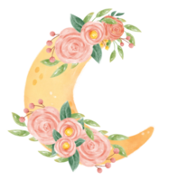 waterverf romantisch zoet voorjaar bloemen decoratie Aan halve maan de maan fase grillig hand- getrokken illustratie png