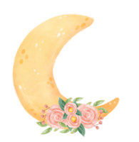 aquarelle romantique sucré printemps floral décoration sur croissant le lune phase capricieux main tiré illustration png