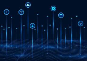 Abstract background smart technology wireless connection and data transmission in the cyber world to users on the Internet Use wave lines to connect. dark blue background vector