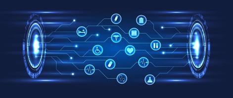 2 sides of the technology circle with a circuit board medical innovation and modern medicine that allows patients to access treatment more quickly vector