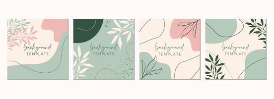 Abstract set of square templates with tropical leaves and geometric shapes. Good for social media posts, mobile apps, banner designs and online promotions. Tropical vector background collection.
