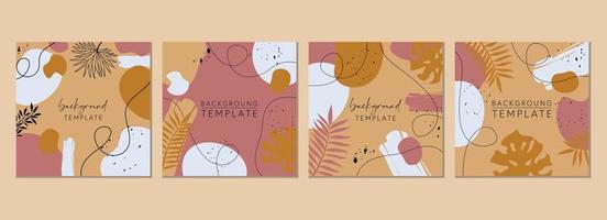 Abstract set of square templates with tropical leaves and geometric shapes. Good for social media posts, mobile apps, banner designs and online promotions. Tropical vector background collection.