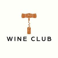 Wine club logo design. Logo with corkscrew for wine bottle. Simple modern logotype. vector