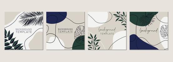 Abstract set of square templates with tropical leaves and geometric shapes. Good for social media posts, mobile apps, banner designs and online promotions. Tropical vector background collection.