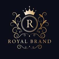 Victorian royal brand logo design. Classic luxury logotype. Elegant logo with crown. vector