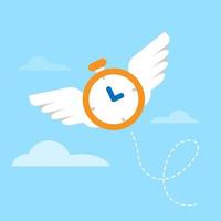 clock with wings flying to the sky. lost time concept illustration flat design vector eps10. modern graphic element for infographic, icon