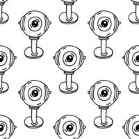 Webcam seamless vector pattern. Digital camera for streaming, broadcasting, communication. Black outline, doodle, line art. Background for wallpapers, wrapping paper, posters