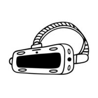 VR headset, virtual reality glasses. Vector icon isolated on white background. Modern technology. Gadget for entertainment, games. Simple doodle, black outline, line art. Clipart for logo, apps, web