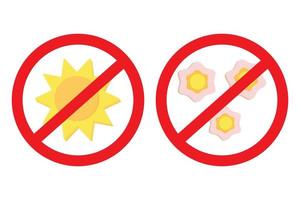 A set of sun and three flowers in the 3D style under the sign of a ban. Sticker. Icon. Isolate. EPS vector