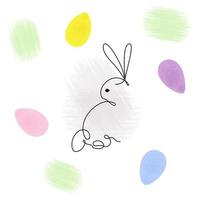 Easter bunny in one continuous line on a background with eggs and freehand shading. Happy Ester. EPS vector