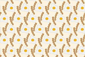 Appetizing fried eggs and bacon strips in trendy hues. Seamless pattern for World Egg Day. Fast food vector