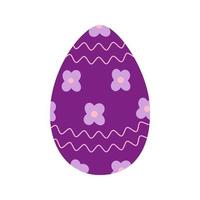 Easter egg in trendy purple with abstract pattern of wavy lines and flowers. Happy Easter. Holiday vector