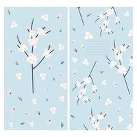 Spring design of the outer and inner side of the greeting card with blossoming cherry tree branch vector