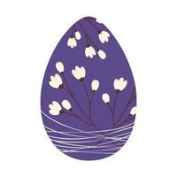 Easter egg with a pattern of cherry branches is intertwined with thin thread in trendy hue of purple vector