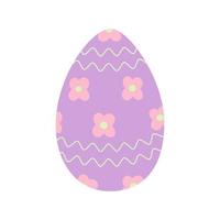 Easter egg in trendy lilac with abstract pattern of wavy lines and flowers. Happy Easter. Holiday vector