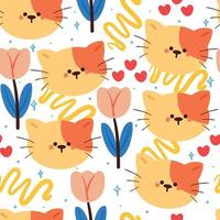 seamless pattern cartoon cat and flower. cute animal wallpaper for textile, gift wrap paper vector