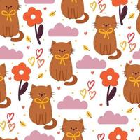 seamless pattern cartoon cat and flower. cute animal wallpaper for textile, gift wrap paper vector