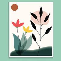 Vector colors botanical wall art foliage line art hand drawing with abstract plant and flower art card template banner background, Design Element, Abstract Backgrounds Collection.