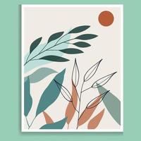 Vector colors botanical wall art foliage line art hand drawing with abstract plant and flower art card template banner background, Design Element, Abstract Backgrounds Collection.