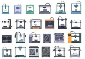 3D printing in construction icons set cartoon vector. Lab print vector