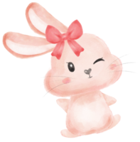 schattig zoet kawaii gelukkig glimlach baby konijn konijn waterverf tekenfilm kind dier voorjaar Pasen ei png