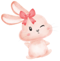 mignonne sucré kawaii content sourire bébé lapin lapin aquarelle dessin animé enfant animal printemps Pâques Oeuf png