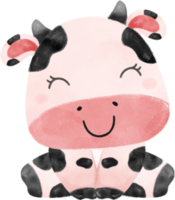 söt Lycklig leende bebis rosa ko bruka djur- barnkammare bebis dusch vattenfärg illustration png