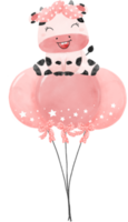 linda contento sonrisa bebé rosado vaca granja animal guardería bebé ducha acuarela ilustración png