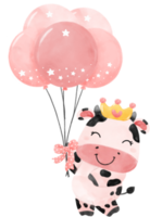 linda contento sonrisa bebé rosado vaca granja animal guardería bebé ducha acuarela ilustración png