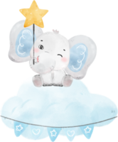 söt bebis elefant vild liv djur- dröm blå bebis dusch barnkammare konst vattenfärg illustration png