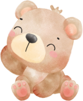 cute happy innocence face adorable baby brown teddy bear nursery watercolour kid animal illustration png