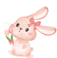 fofa doce kawaii feliz sorrir bebê Coelho Coelho aguarela desenho animado criança animal Primavera Páscoa ovo png