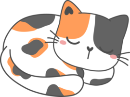 linda contento sonrisa cara juguetón gatito gato calicó tri color dibujos animados garabatear mano dibujado contorno png