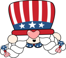 Happy smile face 4th July independence Gnome festive cartoon doodle hand drawing png