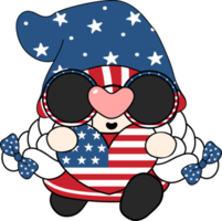 Happy smile face 4th July independence Gnome festive cartoon doodle hand drawing png