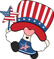 Happy smile face 4th July independence Gnome festive cartoon doodle hand drawing png