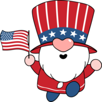 Happy smile face 4th July independence Gnome festive cartoon doodle hand drawing png