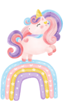 carino fantasia magico viola bambino unicorno bambini cartone animato ragazzo acquerello mano pittura illustrazione png