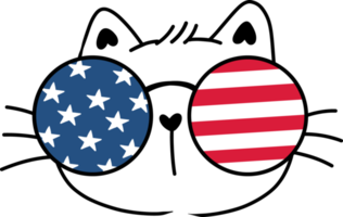 Cute happy funny playful kitten cat celebrating 4th July independence cartoon hand drawing doodle png