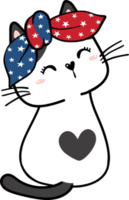 Cute happy funny playful kitten cat celebrating 4th July independence cartoon hand drawing doodle png