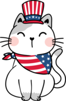 Cute happy funny playful kitten cat celebrating 4th July independence cartoon hand drawing doodle png