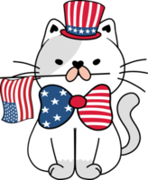 Cute happy funny playful kitten cat celebrating 4th July independence cartoon hand drawing doodle png